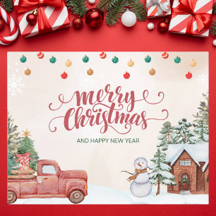 Watercolor Red and Green Merry Christmas Postcard
