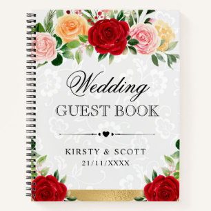 Watercolor Red and Orange Roses Wedding Guest Book