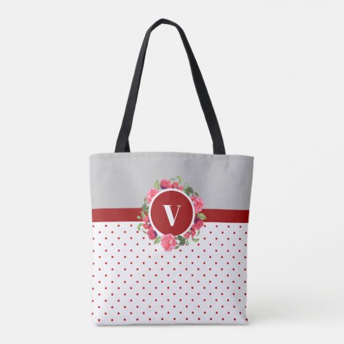 Watercolor Red and Pink Circle Floral Wreath Tote Bag