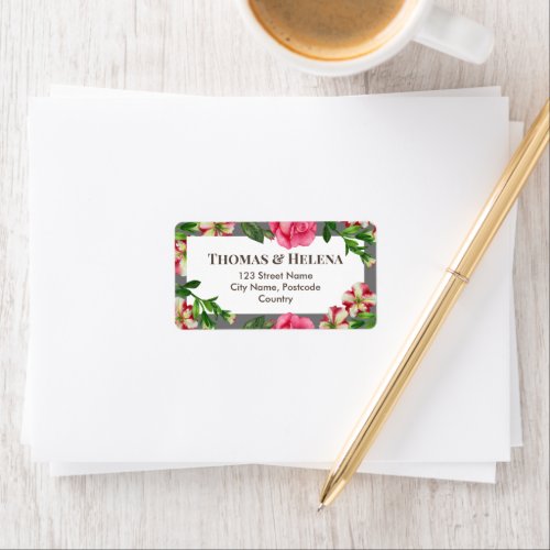 Watercolor Red and Pink Floral Address Label