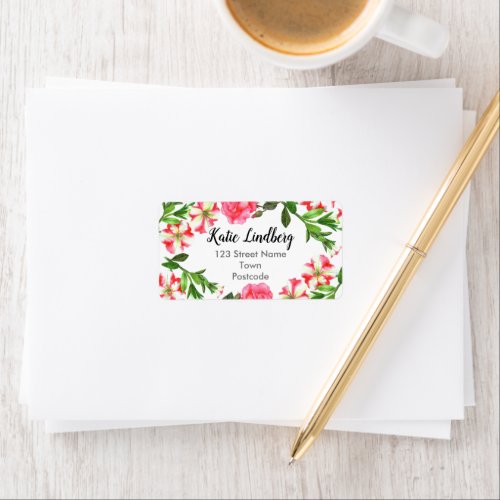 Watercolor Red and Pink Floral Illustration Label