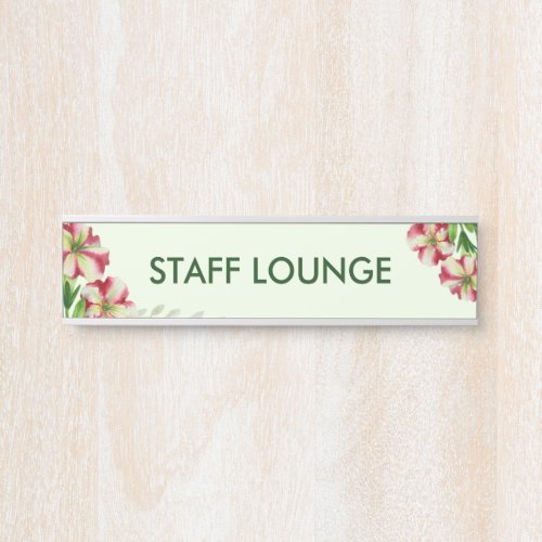 Watercolor Red and Pink Floral Light Green Door Sign
