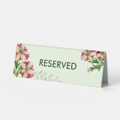 Watercolor Red and Pink Floral Light Green Table Tent Sign