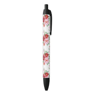Watercolor Red and Pink Floral Seamless Pattern  Pen