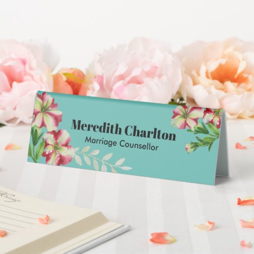Watercolor Red and Pink Floral Turquoise Base Table Tent Sign