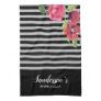 Watercolor Red and Pink Flowers Black Gray Stripes Kitchen Towel