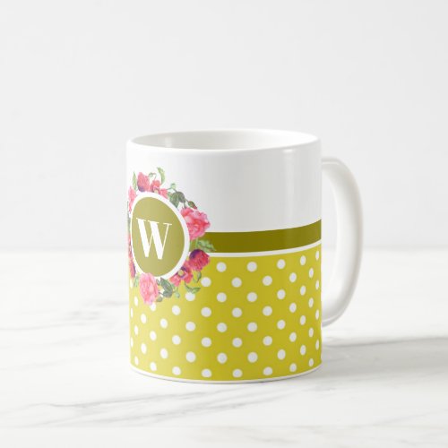 Watercolor Red and Pink Flowers Wreath Circle Coffee Mug