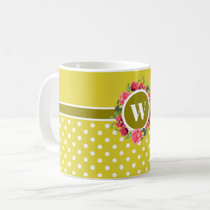 Watercolor Red and Pink Flowers Wreath Circle Coffee Mug