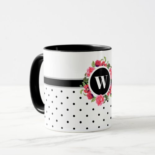 Watercolor Red and Pink Flowers Wreath Circle Mug