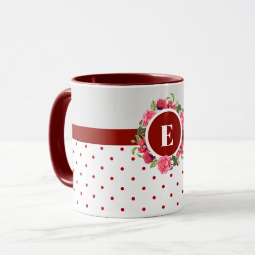 Watercolor Red and Pink Flowers Wreath Circle Mug