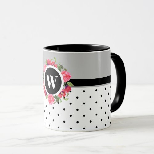 Watercolor Red and Pink Flowers Wreath Circle Mug