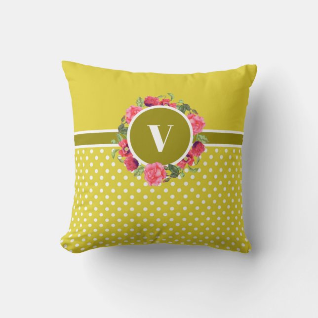 Watercolor Red and Pink Flowers Wreath Circle Throw Pillow (Front)