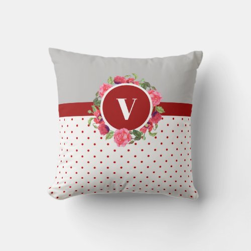 Watercolor Red and Pink Flowers Wreath Circle Throw Pillow