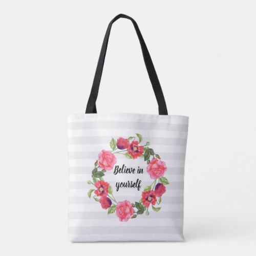 Watercolor Red and Pink Flowers Wreath Circle Tote Bag