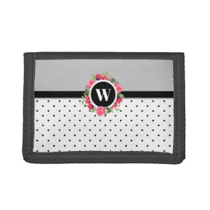 Watercolor Red and Pink Flowers Wreath Circle Tri-fold Wallet