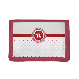 Watercolor Red and Pink Flowers Wreath Circle Tri-fold Wallet