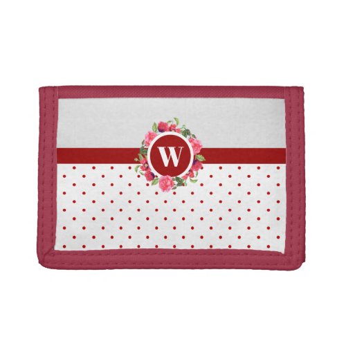 Watercolor Red and Pink Flowers Wreath Circle Trifold Wallet