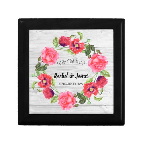 Watercolor Red and Pink Flowers Wreath Design Gift Box