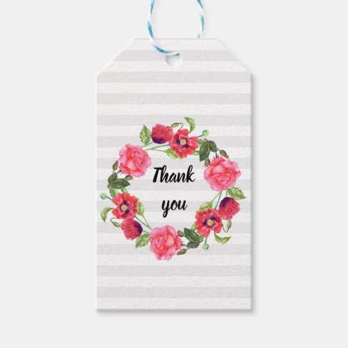 Watercolor Red and Pink Flowers Wreath Design Gift Tags