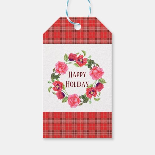 Watercolor Red and Pink Flowers Wreath Design Gift Tags