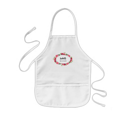 Watercolor Red and Pink Flowers Wreath Design Kids Apron