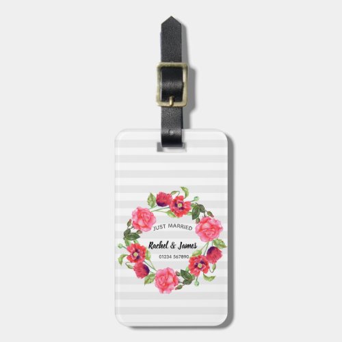 Watercolor Red and Pink Flowers Wreath Design Luggage Tag