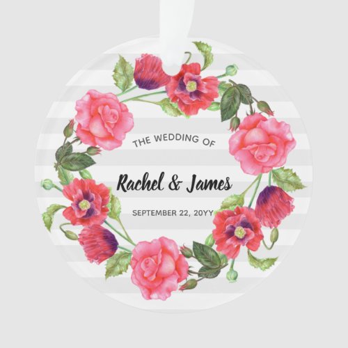 Watercolor Red and Pink Flowers Wreath Design Ornament