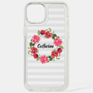 Watercolor Red and Pink Flowers Wreath Design iPhone 15 Plus Case