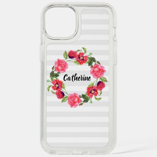 Watercolor Red and Pink Flowers Wreath Design iPhone 15 Plus Case