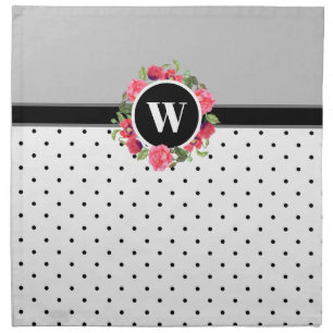 Watercolor Red and Pink Flowers Wreath Monogram Cloth Napkin