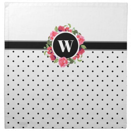 Watercolor Red and Pink Flowers Wreath Monogram Cloth Napkin