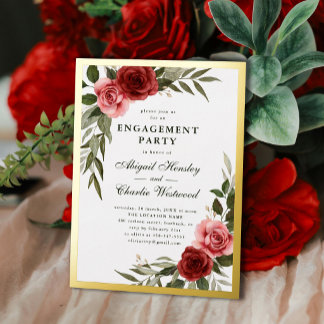 Watercolor Red and Pink Roses Engagement Party  Foil Invitation
