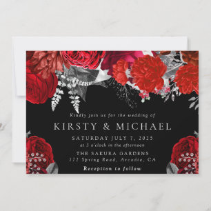 Watercolor Red and Silver Roses Wedding Invitation