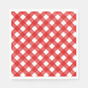 Watercolor Red and White Plaid Paper Napkin