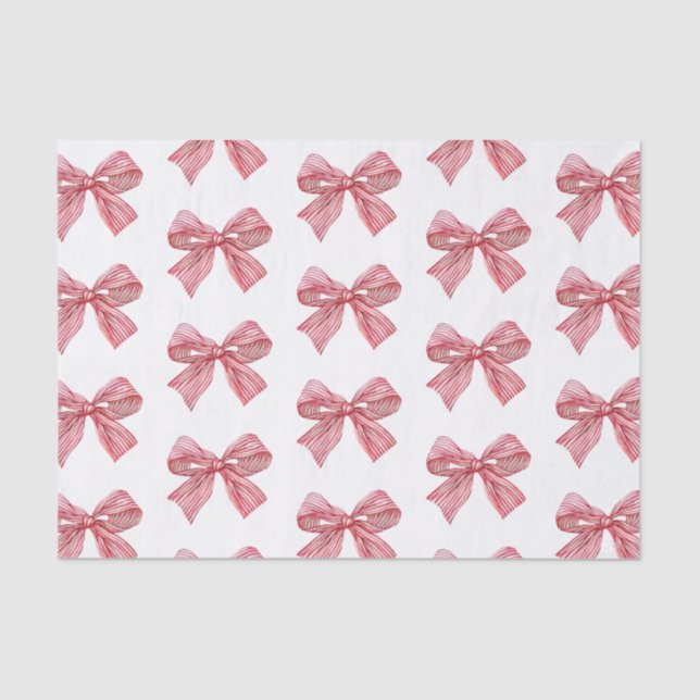 Watercolor Red and White Striped Bow Tissue Paper (Front)