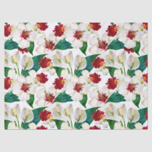 Watercolor Red And White Summer tropical Blooms Tissue Paper