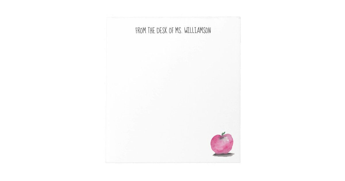 Watercolor Red Apple From the desk of teacher Notepad | Zazzle