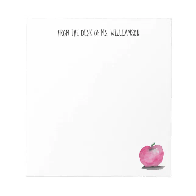 Watercolor Red Apple From the desk of teacher Notepad | Zazzle