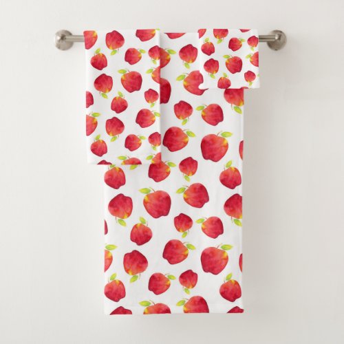 Watercolor Red Apple Pattern Bath Towel Set