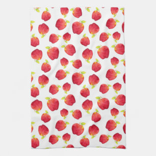 Watercolor Red Apple Pattern Kitchen Towel