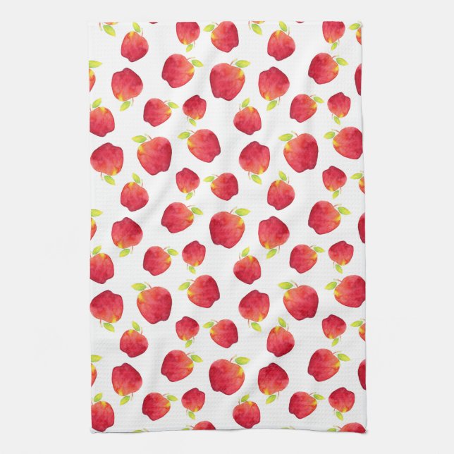 Watercolor Red Apple Pattern Kitchen Towel (Vertical)