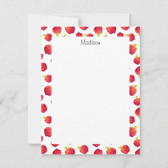 Watercolor Red Apple Pattern  Note Card (Front)