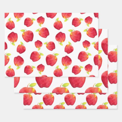 Watercolor Red Apple Patterns Wrapping Paper Sheets