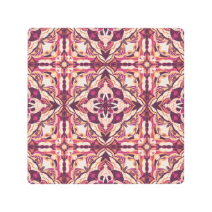 Watercolor Red Azulejo Spanish Tile Metal Print