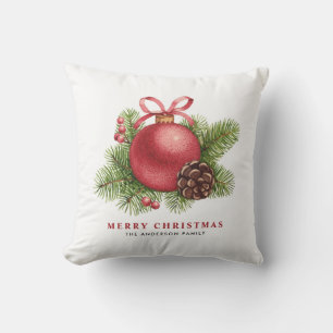 Watercolor Red Ball Ornament Christmas Throw Pillow