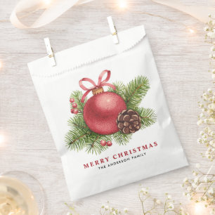 Watercolor Red Ball Ornament Merry Christmas Favor Bag