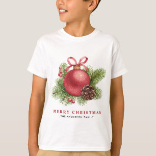 Watercolor Red Ball Ornament Merry Christmas T-Shirt