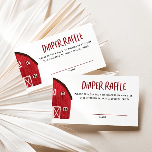 Watercolor Red Barn Baby Shower Diaper Raffle Enclosure Card
