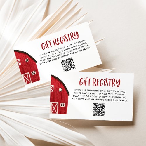 Watercolor Red Barn Baby Shower QR Code Registry Enclosure Card