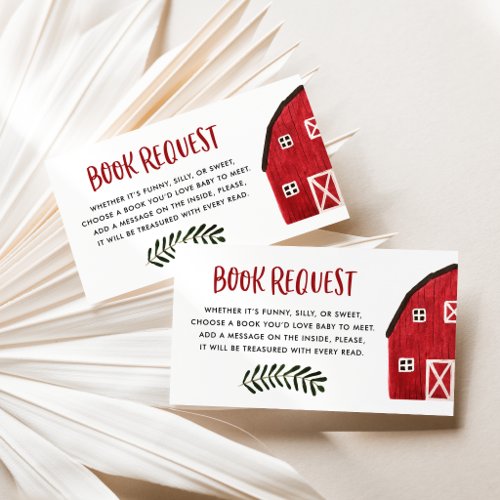Watercolor Red Barn Farm Baby Shower Book Request Enclosure Card